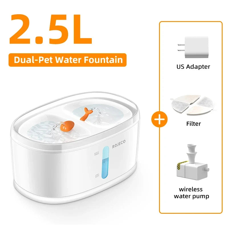 Automatic Wireless Dual-Flow Pet Water Fountain for Cats & Dogs