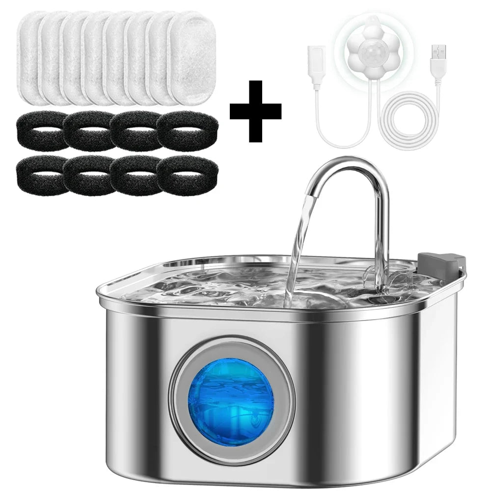 Stainless Steel Smart Pet Water Fountain with Sensor — 3.2L