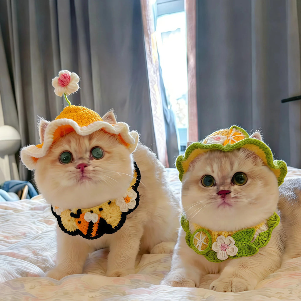 Knitted Hat & Scarf Costume Set for Cats