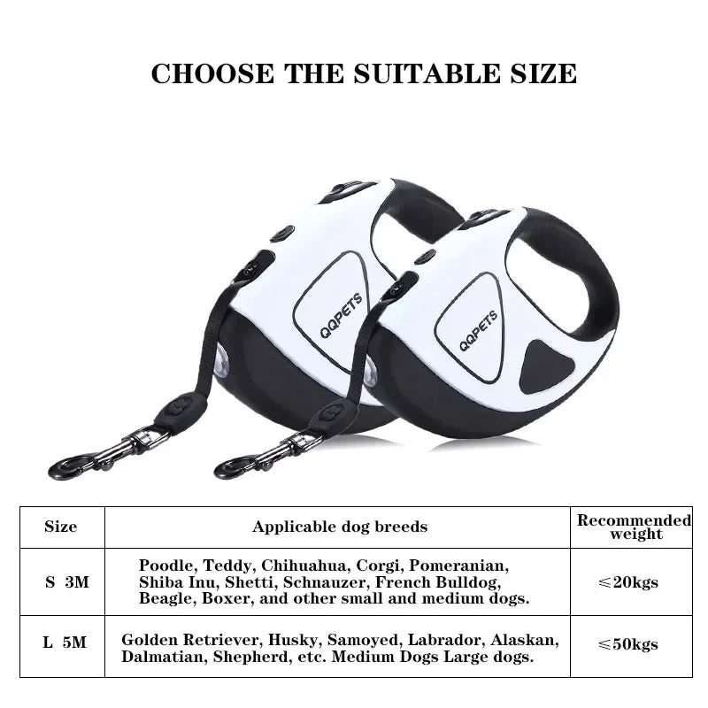 LED Retractable Dog Leash with Fibre Rope
