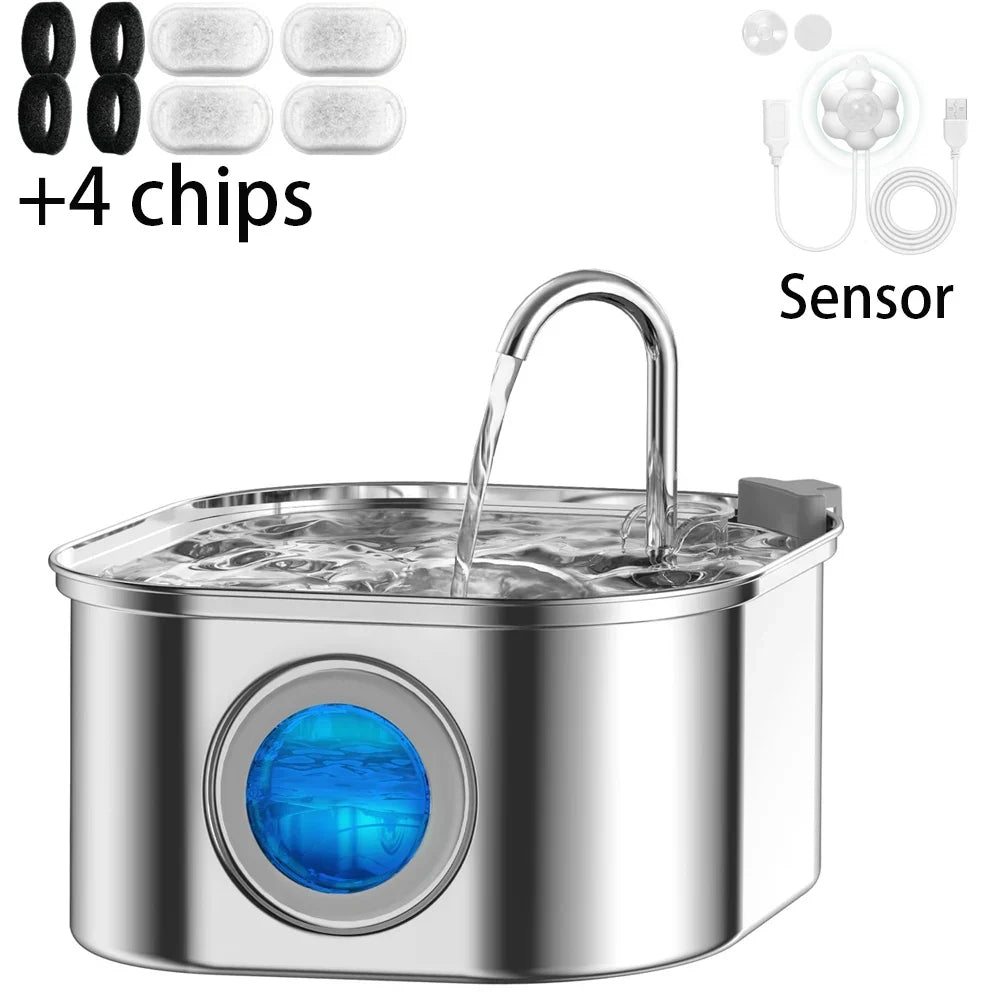 3.2L Smart Sensor Stainless Steel Pet Water Fountain — Automatic Filtered Dispenser for Cats & Dogs
