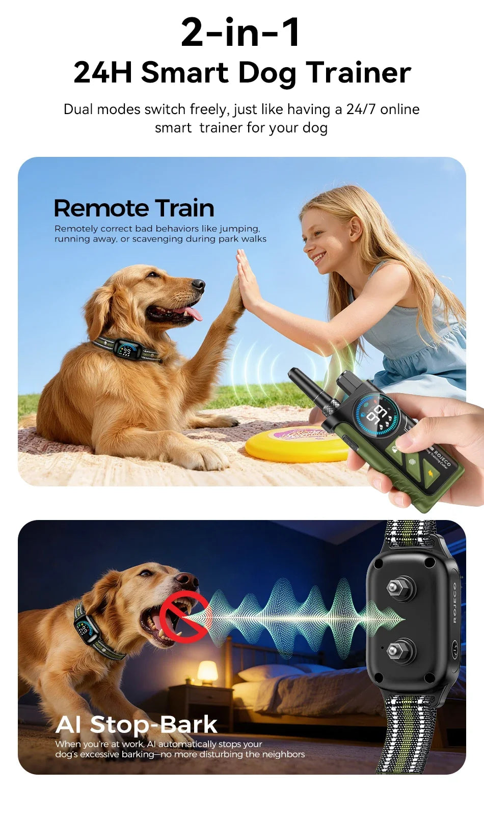 1000m Remote Control Dog Training Collar with Vibration & Bark Stop