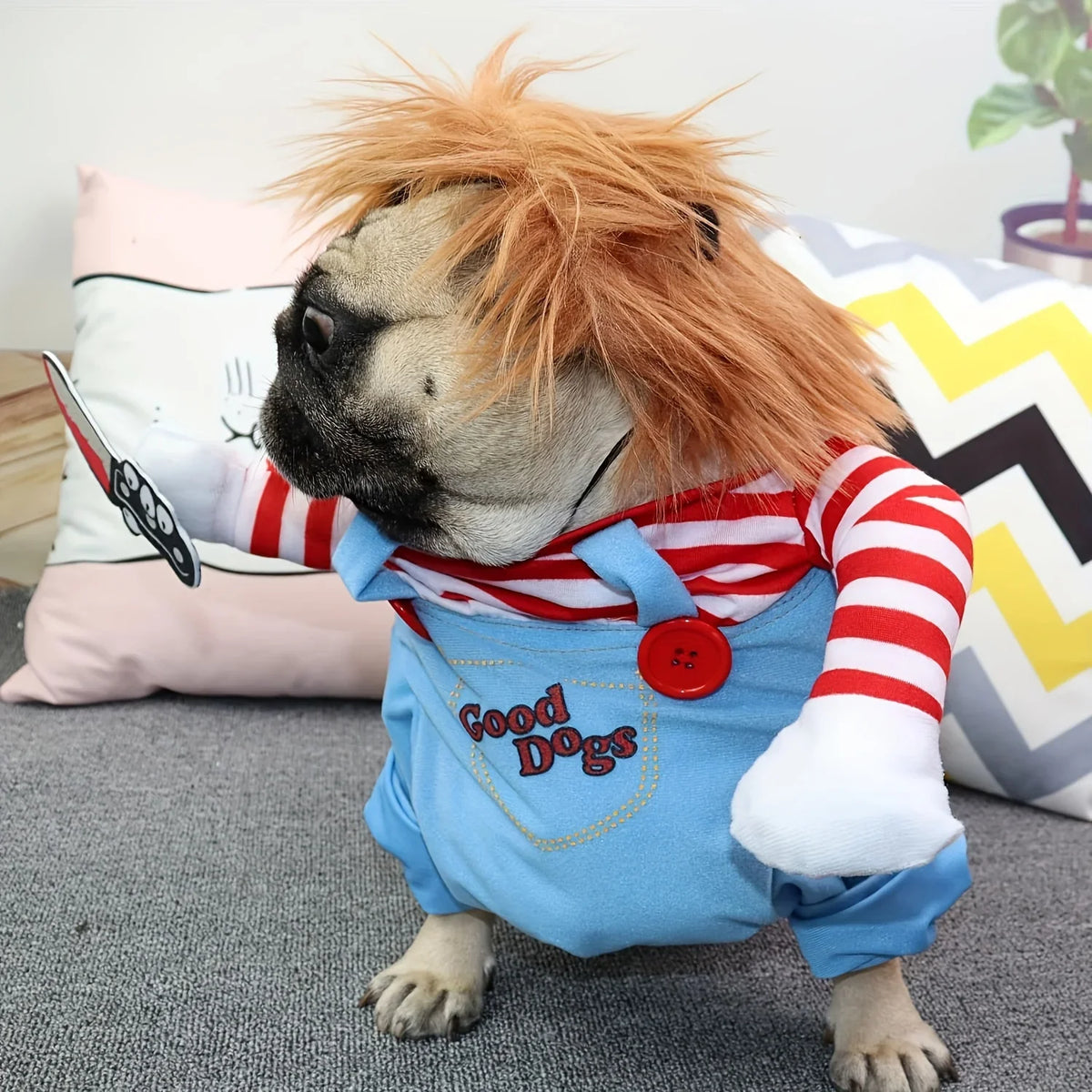 Halloween Bloody Doll Dog Costume with Wig