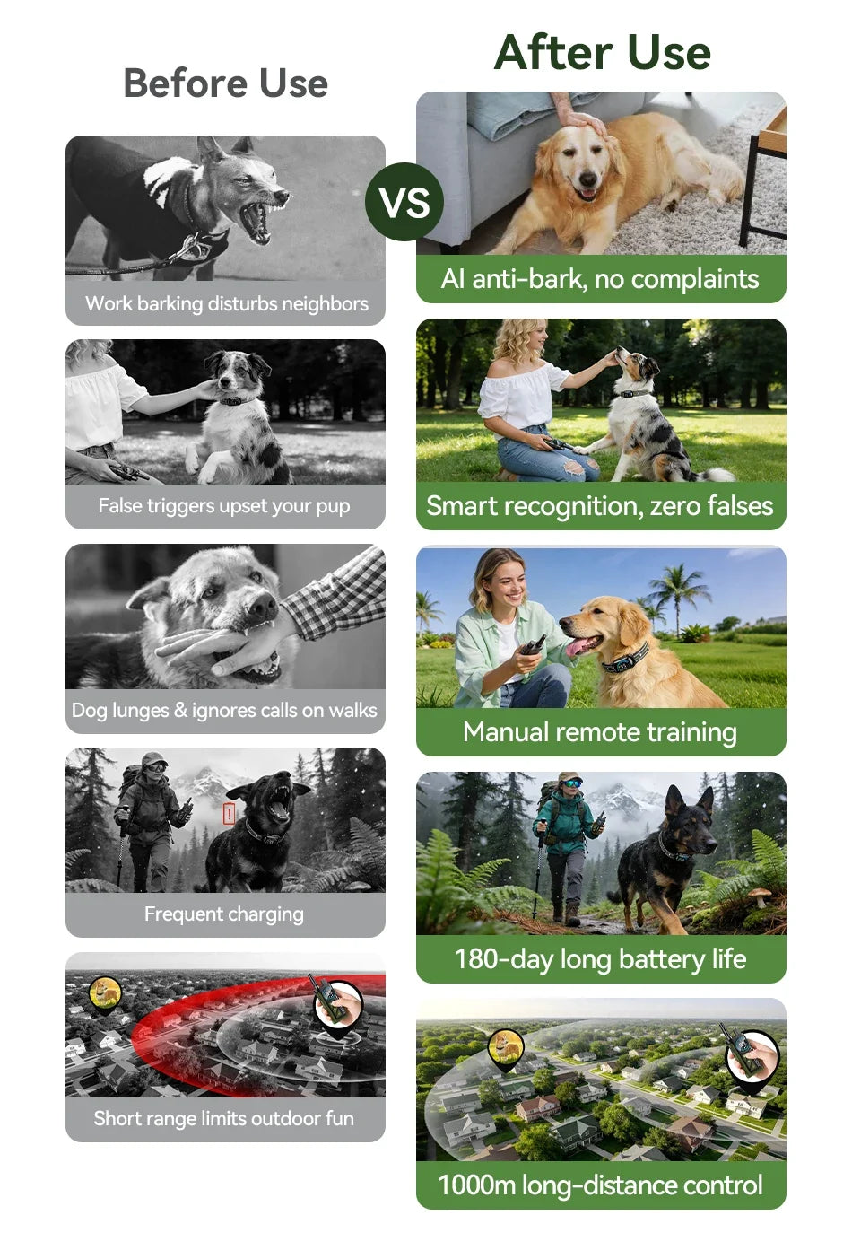 1000m Remote Dog Training Collar with Vibration & Bark Control