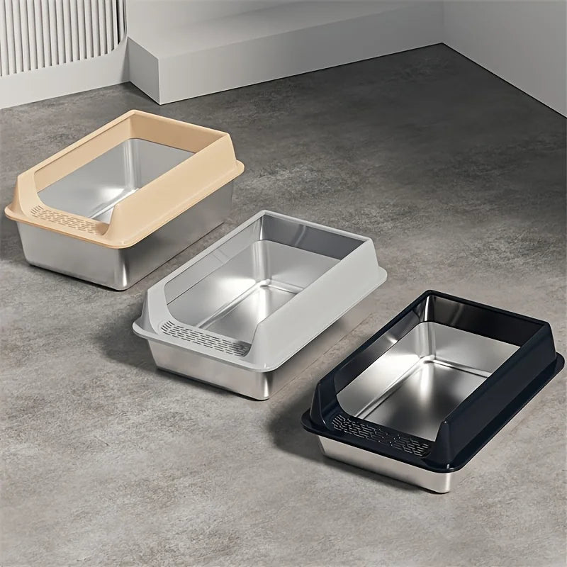 Stainless Steel Semi-Enclosed Cat Litter Box