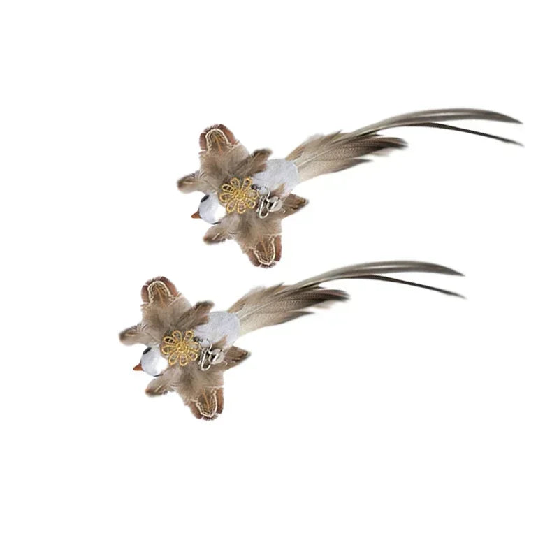Interactive Bird Feather Wand Cat Toy with Bell - Teaser Stick for Kittens