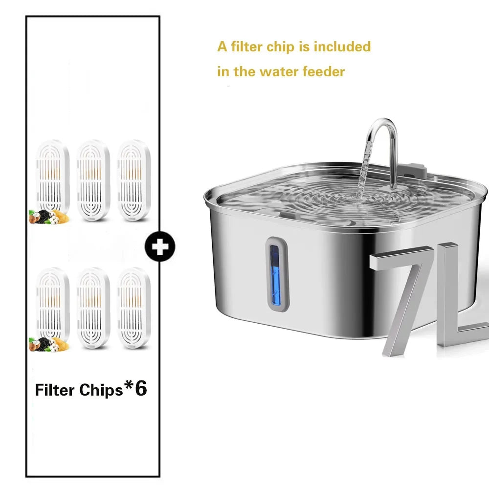 Premium Pet Water Fountain - 7L Stainless Steel with Advanced Filtration & Silent Operation