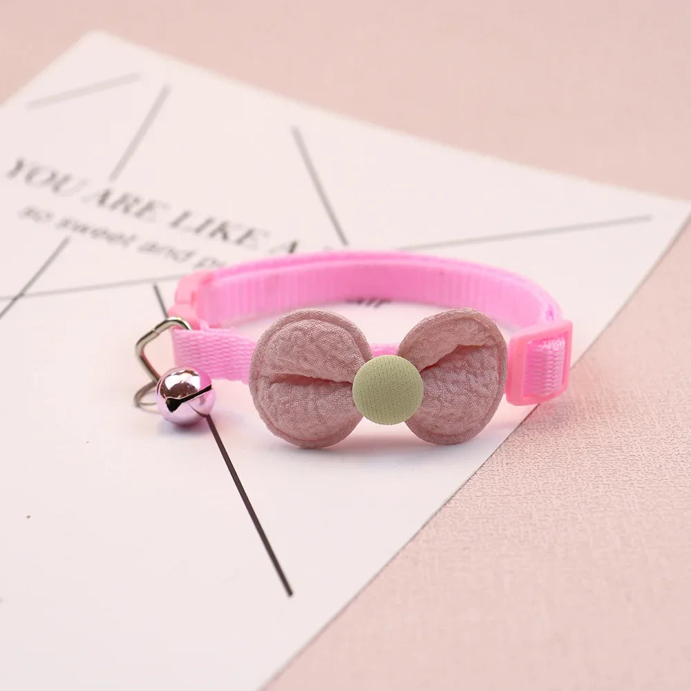 Cute Bow Cat & Small Dog Collar with Bell & Quick-Release Buckle