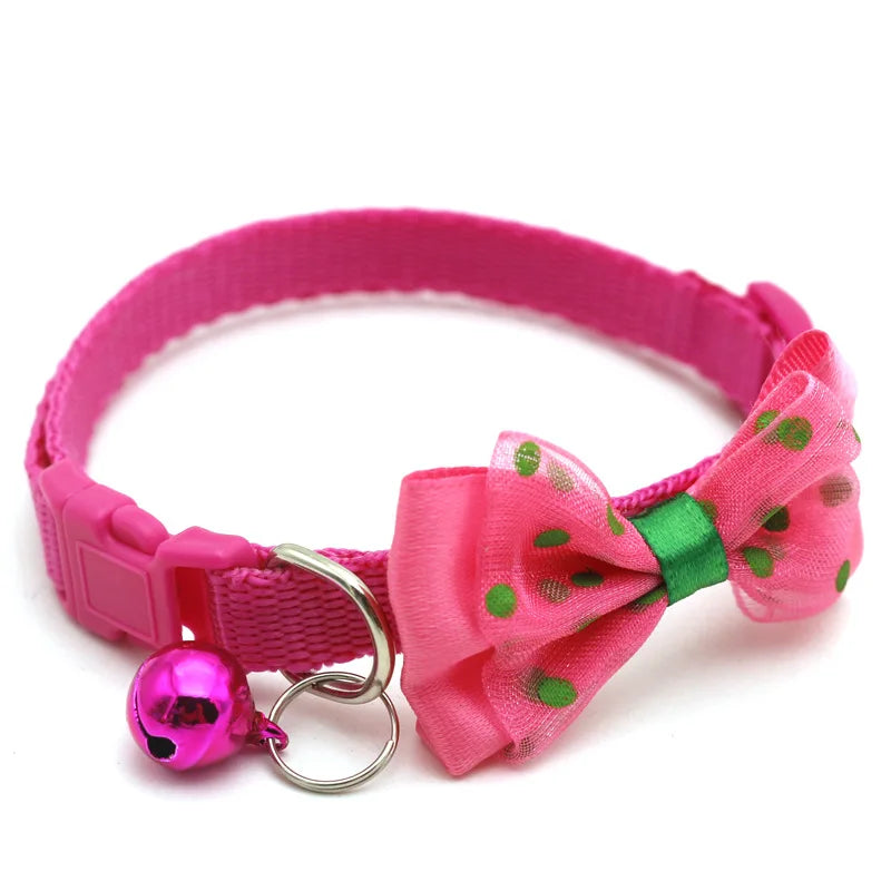 Reflective Polka Dot Bow Cat Collar with Bell