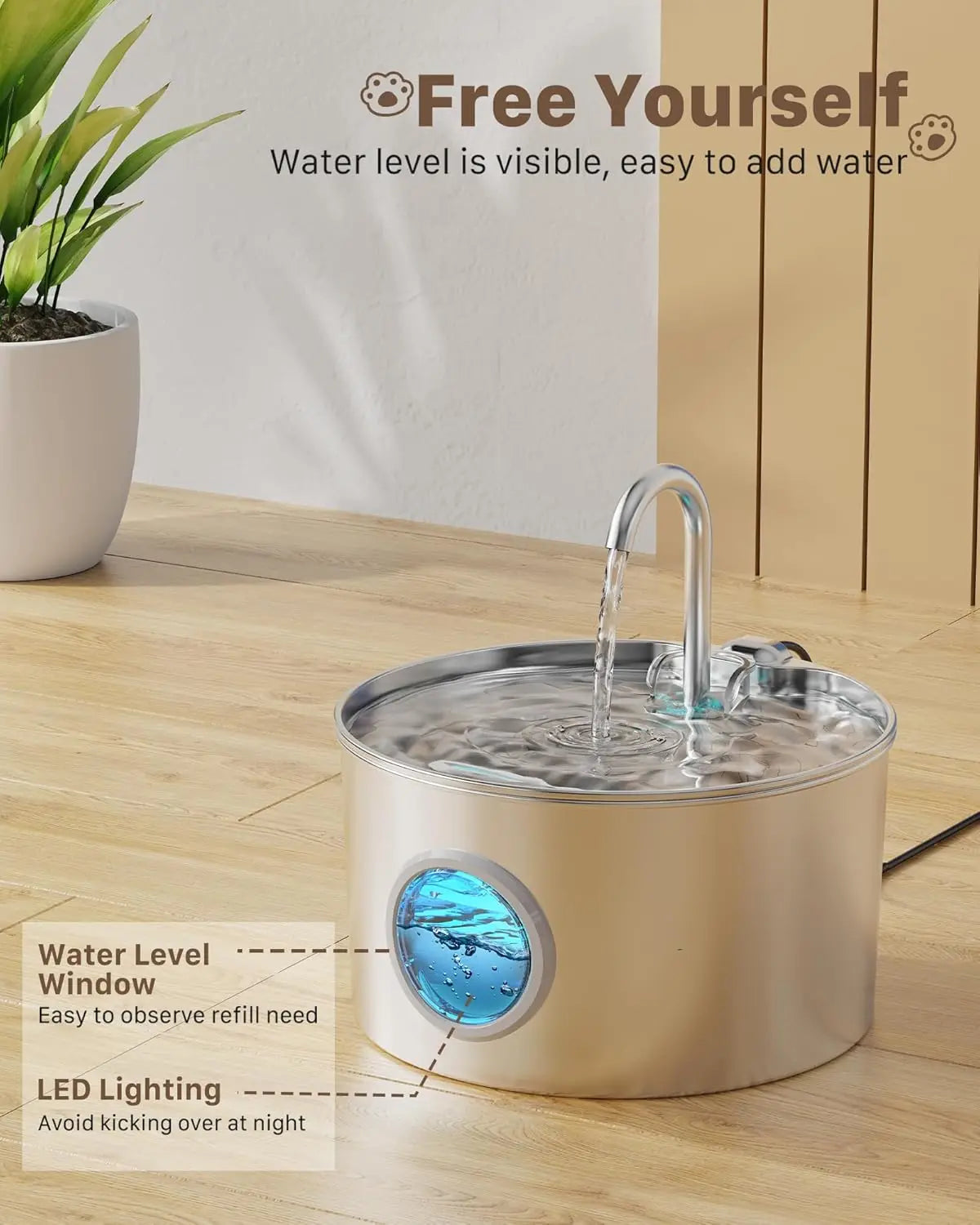 2.2L Stainless Steel Window Pet Water Fountain
