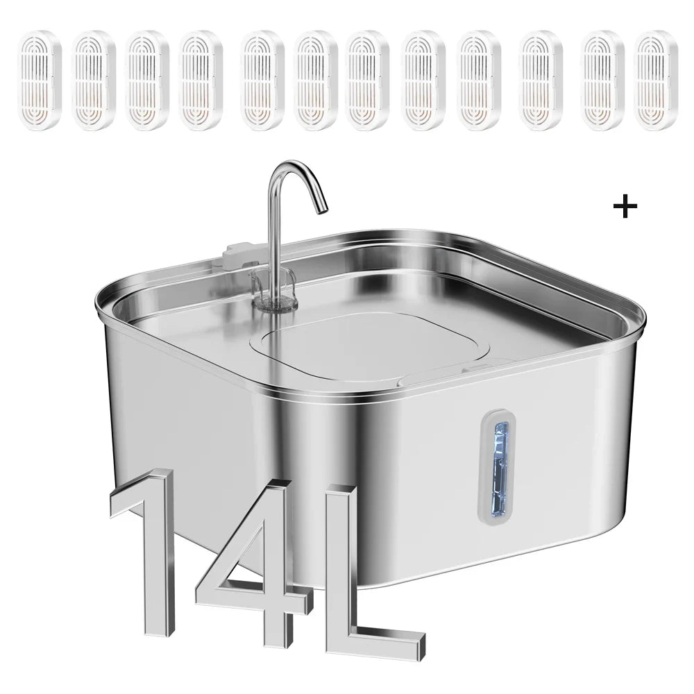 14L Large Capacity Stainless Steel Pet Water Fountain with Filter