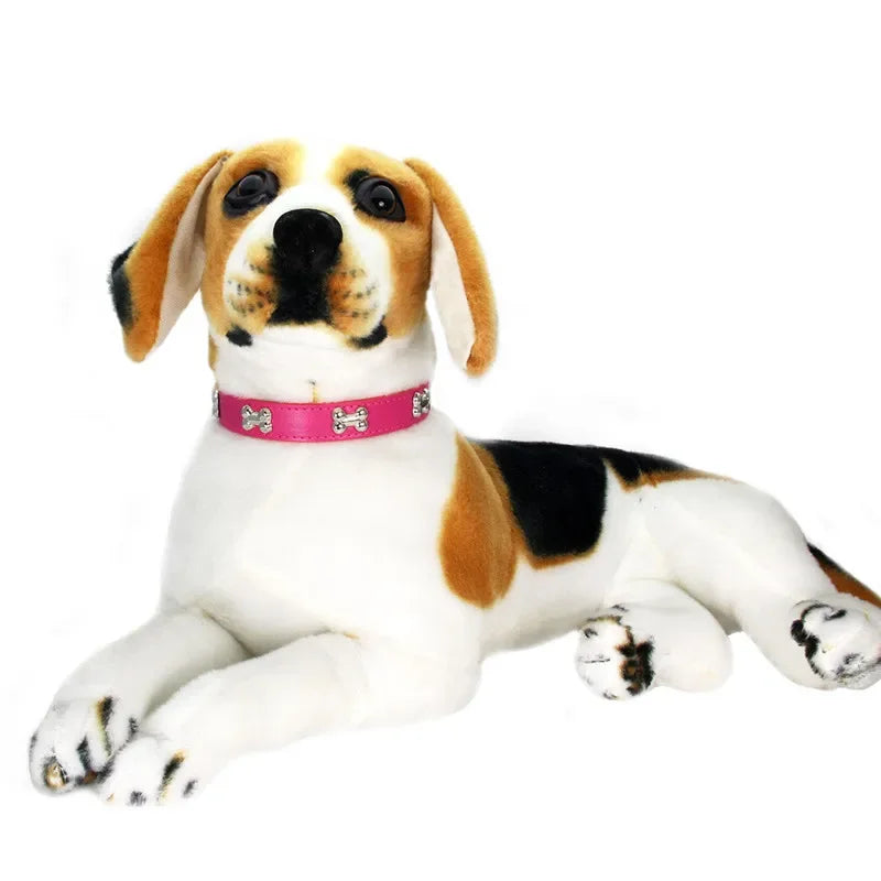 Durable Leather Dog Collar with Bone Design for Small to Large Dogs