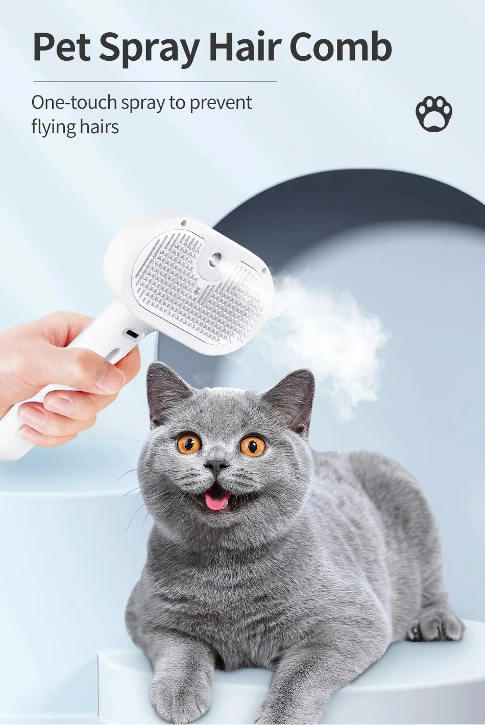 Steam Comb Pet Hair Brush — Electric Grooming Brush for Cats & Dogs