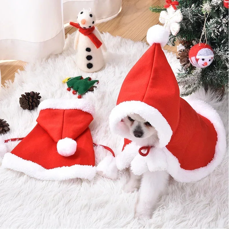 Dog Winter Hooded Cloak - Warm Little Red Riding Hood Cape for Small Dogs and Cats