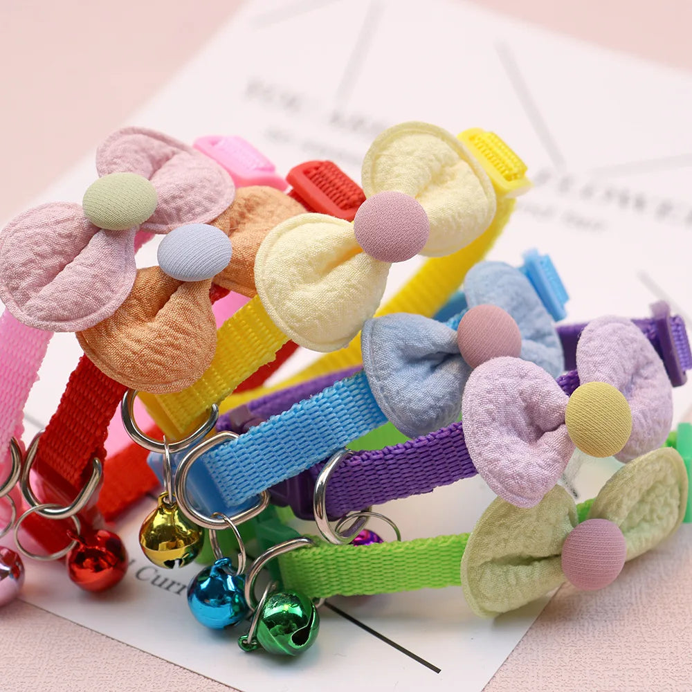 Cute Bow Cat & Small Dog Collar with Bell & Quick-Release Buckle