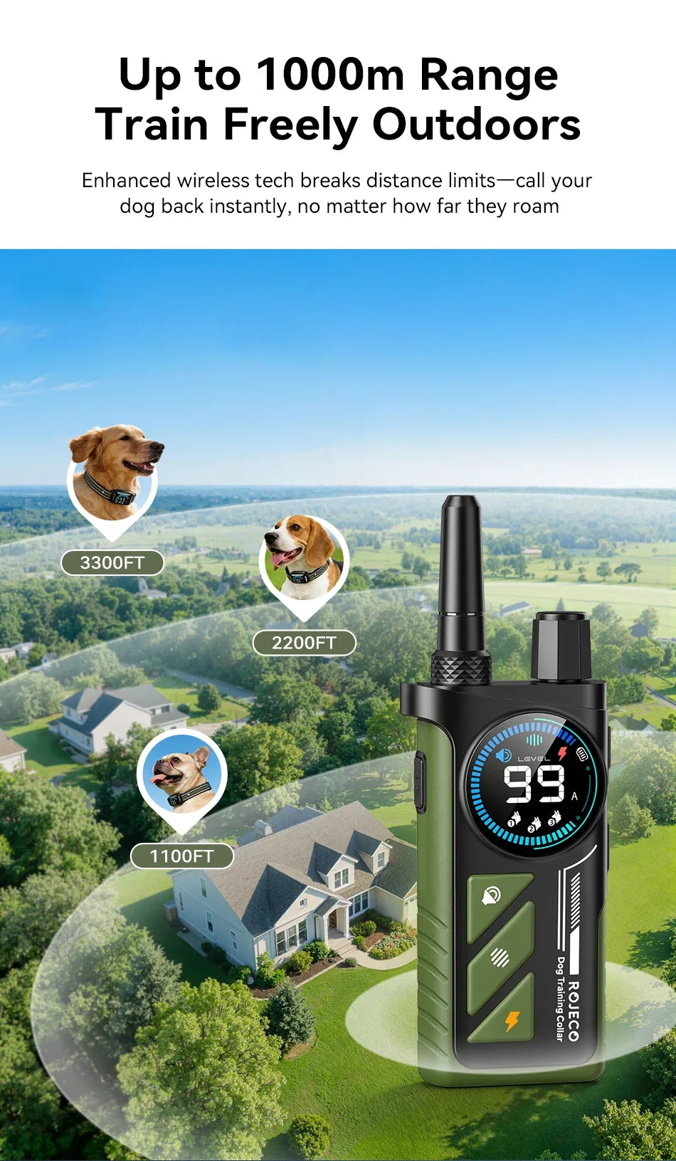 1000m Remote Dog Training Collar with Vibration & Bark Control