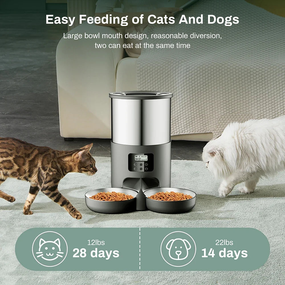 4L Automatic Pet Feeder – Stainless Steel Food Dispenser with WiFi App or Button Control