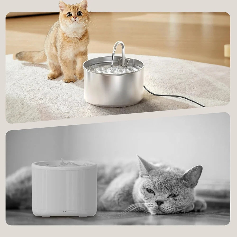 2.2L Stainless Steel Silent Pet Water Fountain for Cats & Dogs
