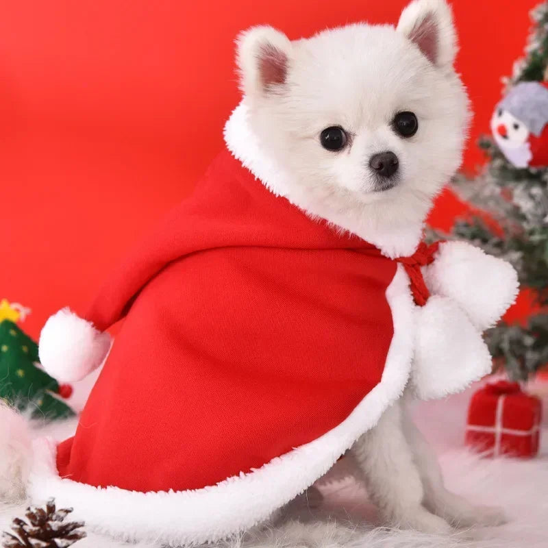 Dog Winter Hooded Cloak - Warm Little Red Riding Hood Cape for Small Dogs and Cats
