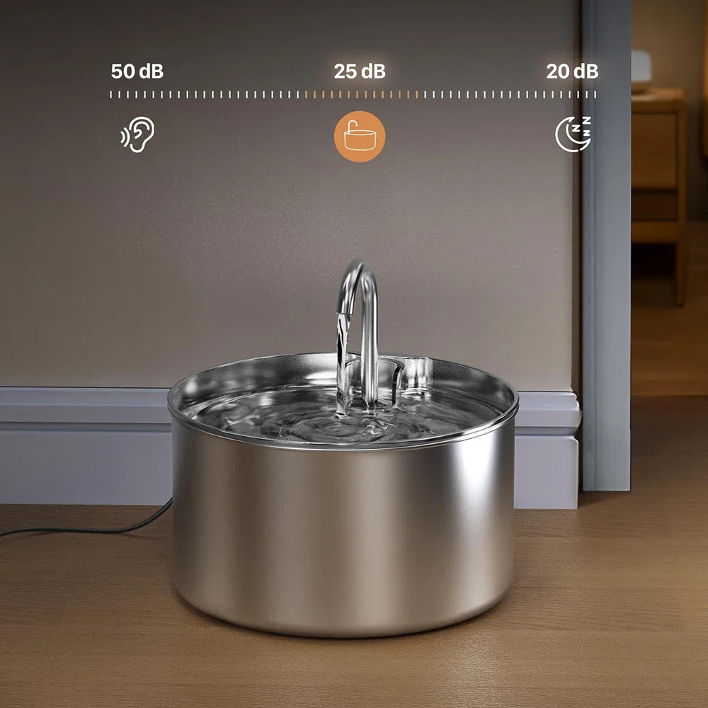 2.2L Stainless Steel Silent Pet Water Fountain for Cats & Dogs
