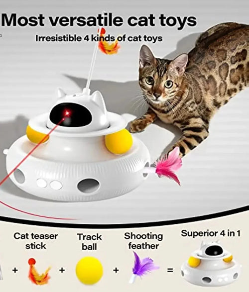 4-in-1 USB Rechargeable Interactive Cat Toy with Feather Wand & Ball