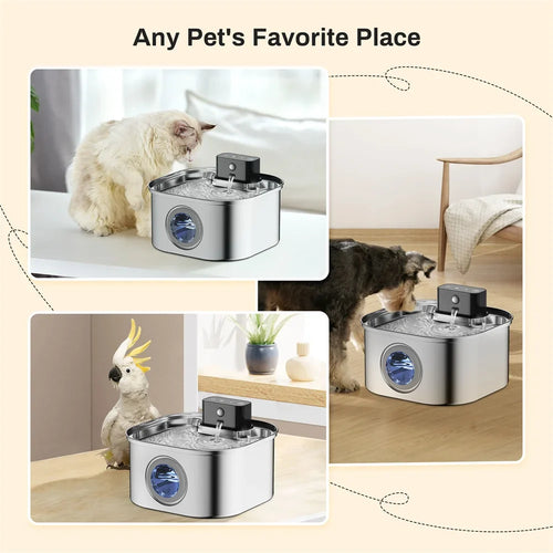 3.2L Stainless Steel Pet Water Fountain — Wireless Charging, Auto Induction & Cycle Filter