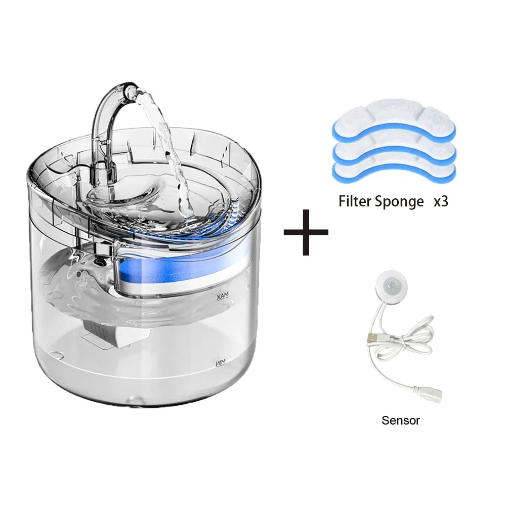 2L Motion-Sensor Pet Water Fountain with Activated Carbon Filter — USB Powered