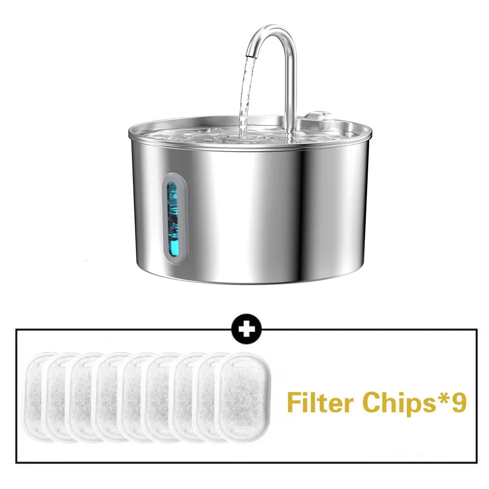 2.2L Stainless Steel Silent Pet Water Fountain — Dual Style with Filter & Sensor Options