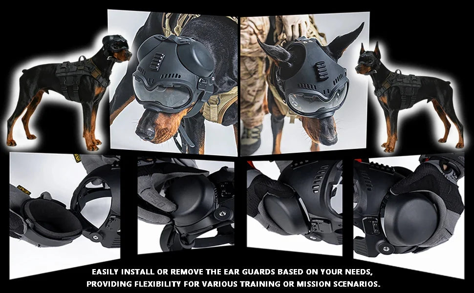 Tactical Dog Helmet with Removable Ear Guards — Adjustable Head Protection for Working Dogs & Large Breeds