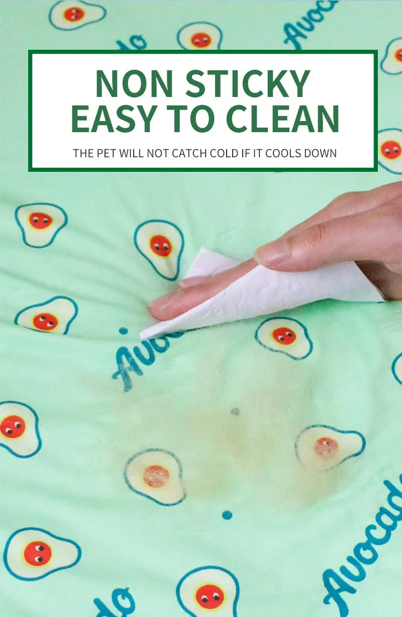 Ice Silk Cooling Mat for Dogs & Cats — Non-Slip, Washable with Integrated Pillow & Cute Print