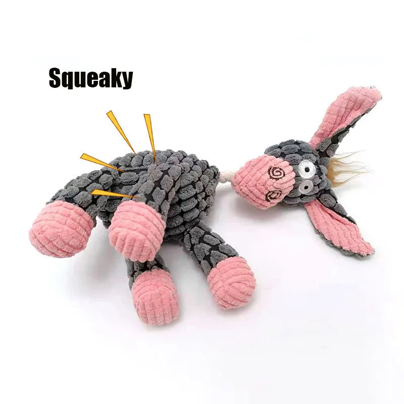 Donkey Shape Squeaky Plush Chew Toy for Dogs and Puppies