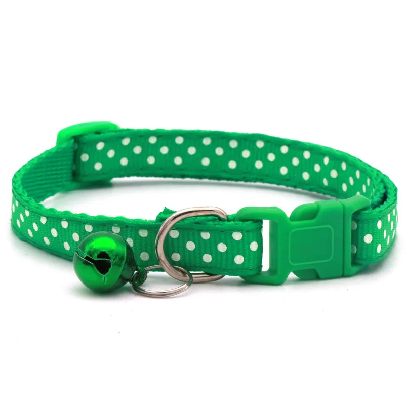 Adjustable Polka Dot Cat & Small Dog Collar with Bell