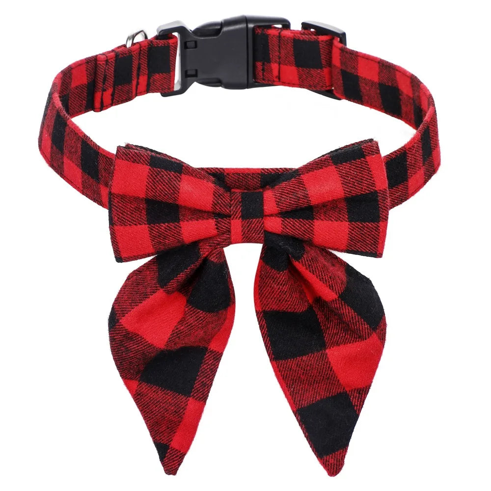 Christmas Dog Collar with Snowflake Bow - Festive Cotton Collar for Dogs and Cats