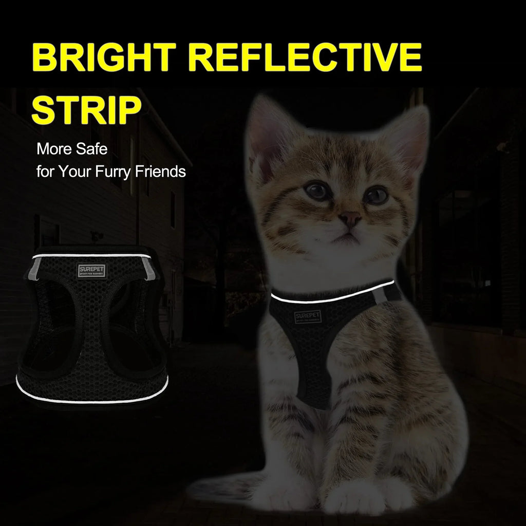Adjustable Mesh Harness & Lead Set — Breathable Reflective Vest for Small Dogs & Cats