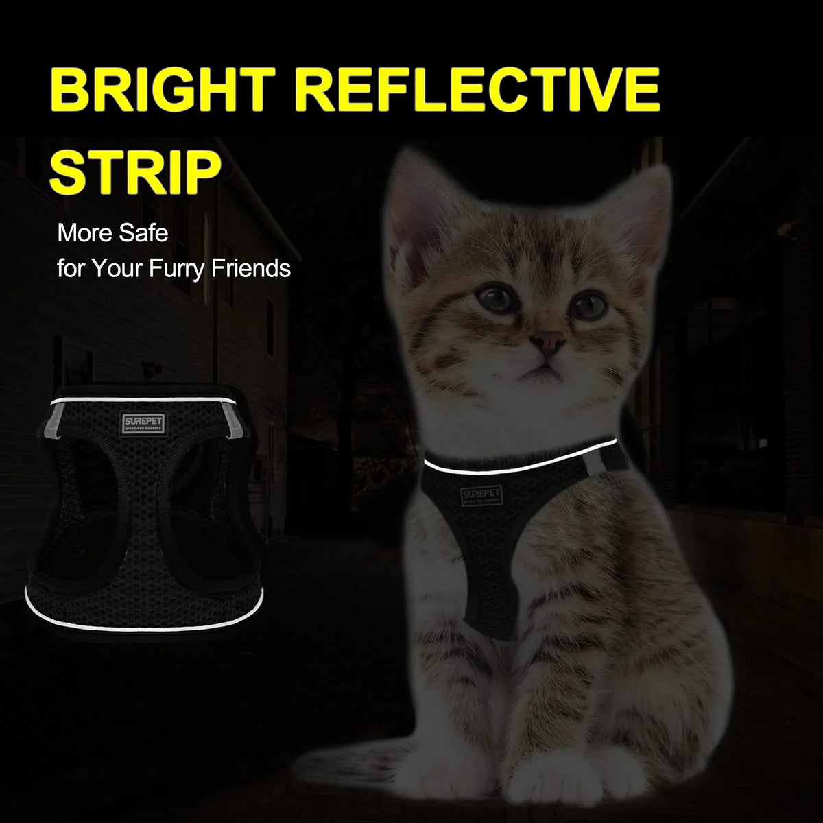 Adjustable Mesh Harness & Lead Set — Breathable Reflective Vest for Small Dogs & Cats