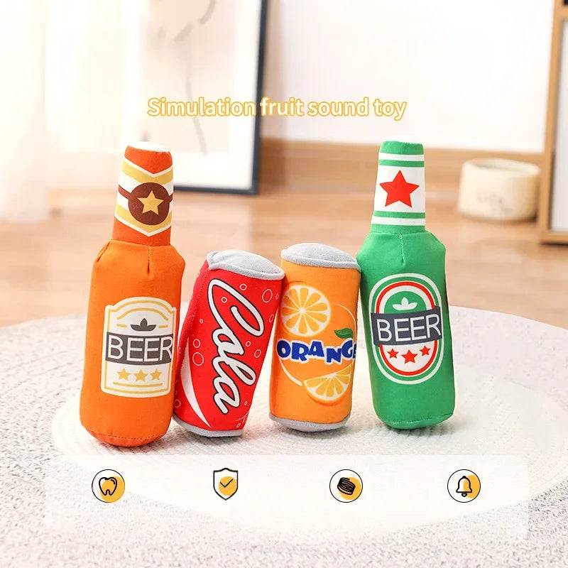 Plush Bottle-Shaped Squeaky Dog Toy