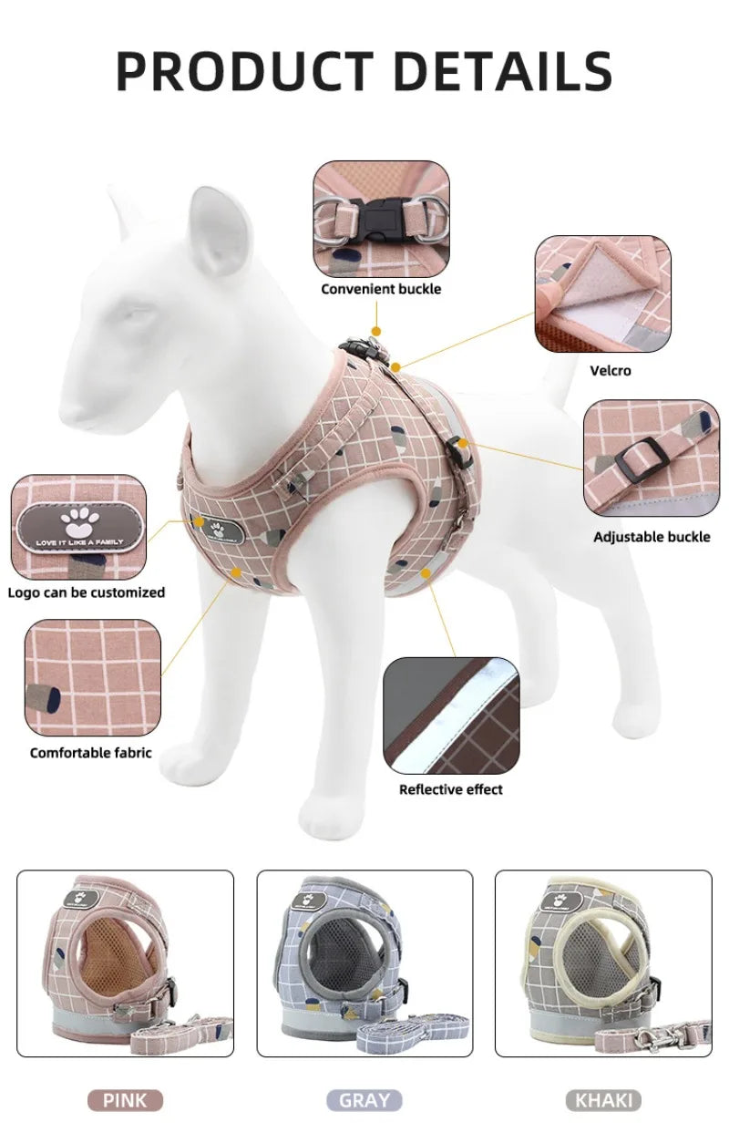 Adjustable Reflective Vest Harness & Leash Set for Small Dogs & Cats