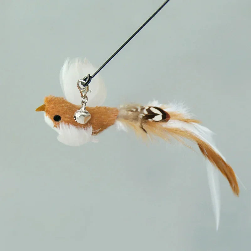 Interactive Bird Feather Wand Cat Toy with Bell - Teaser Stick for Kittens