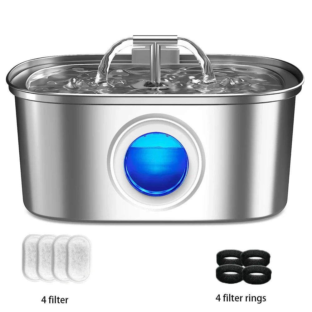3.2L Stainless Steel USB Pet Water Fountain — Quiet Filter Pump for Cats & Dogs