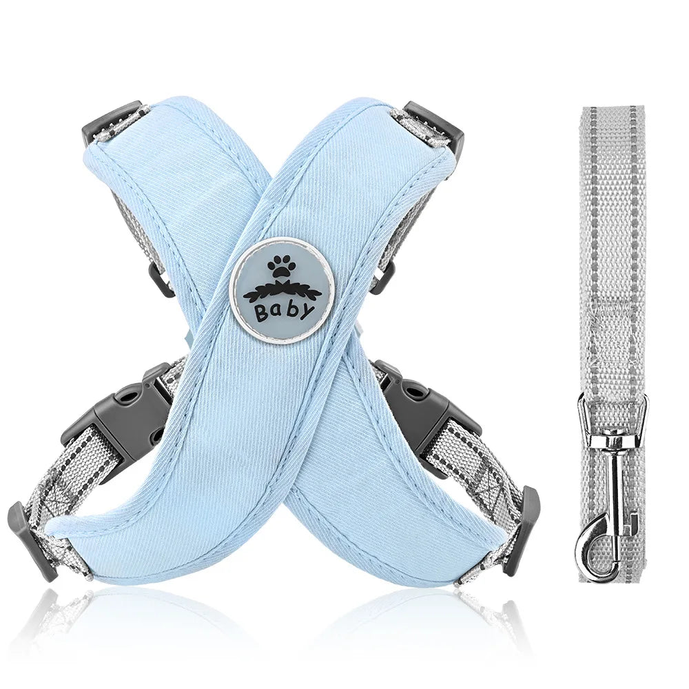 Reflective X-Shape Dog Harness & Leash Set | Adjustable Quick-Release Vest for Small & Medium Dogs