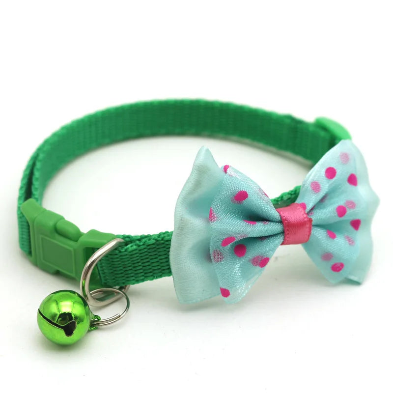 Reflective Polka Dot Bow Cat Collar with Bell