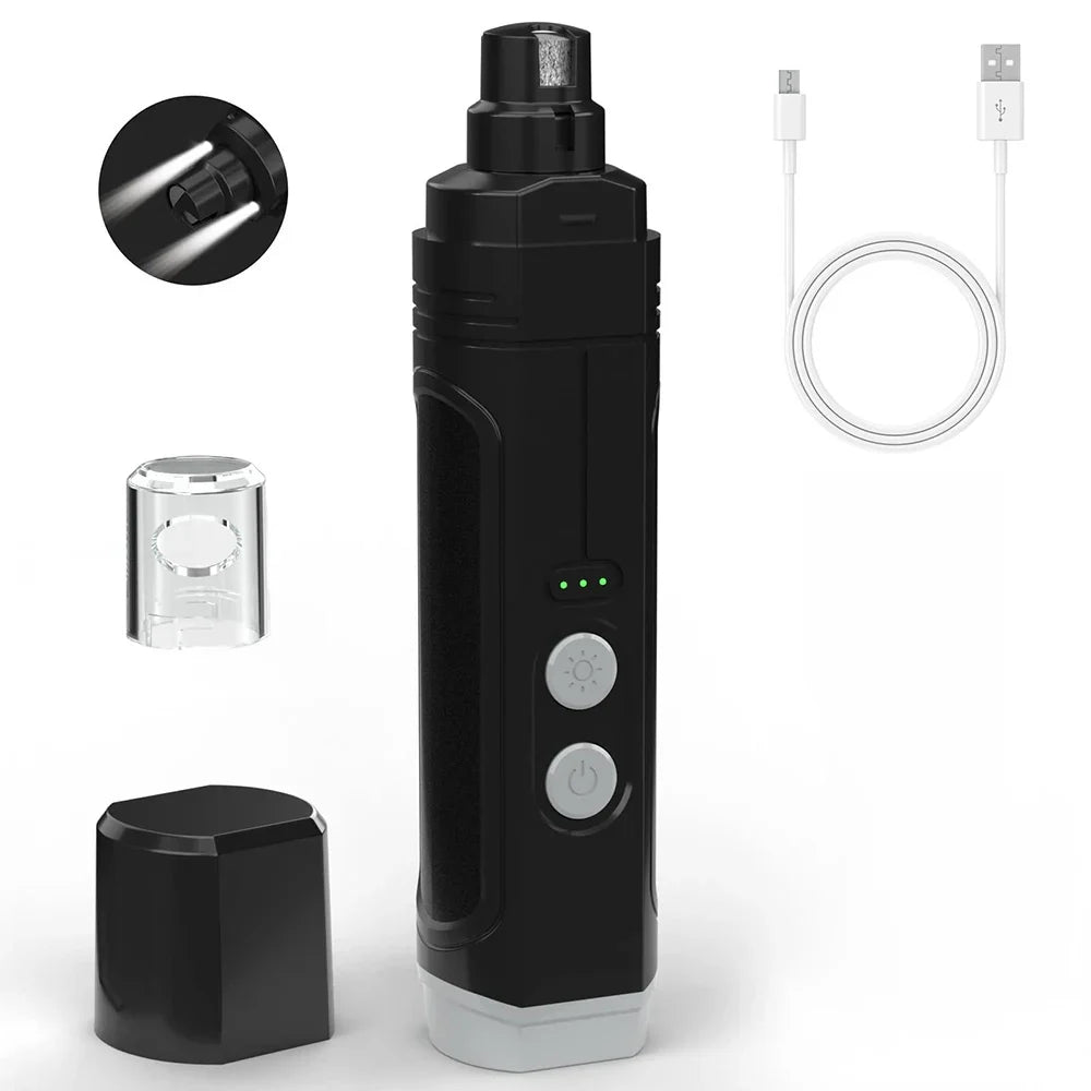 Electric Pet Nail Grinder with LED Light - USB Rechargeable Quiet Trimmer