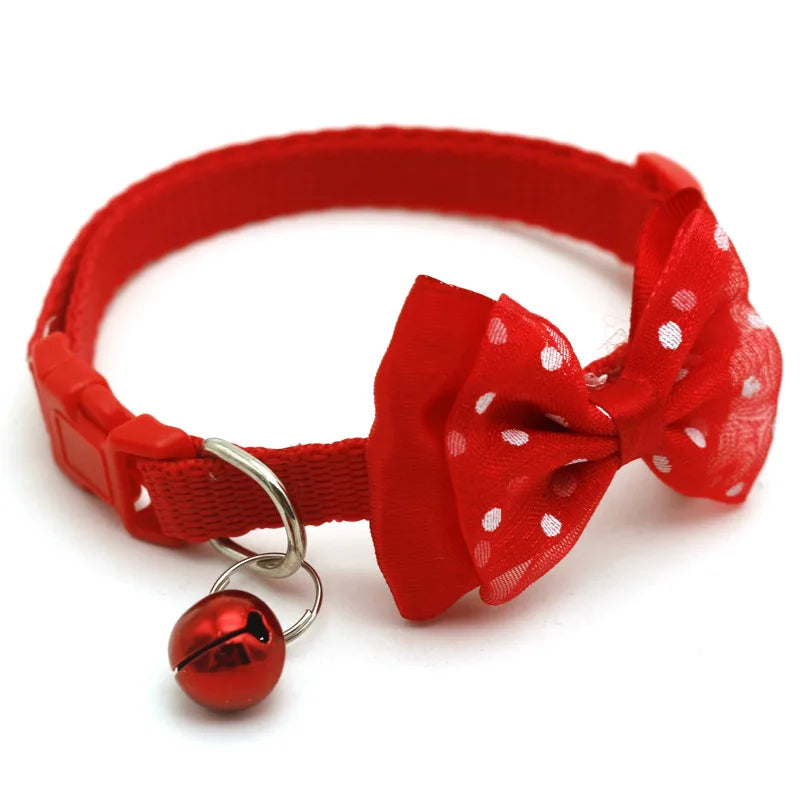 Reflective Polka Dot Bow Cat Collar with Bell