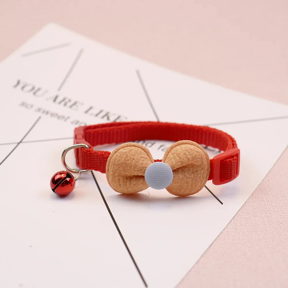 Cute Bow Cat & Small Dog Collar with Bell & Quick-Release Buckle