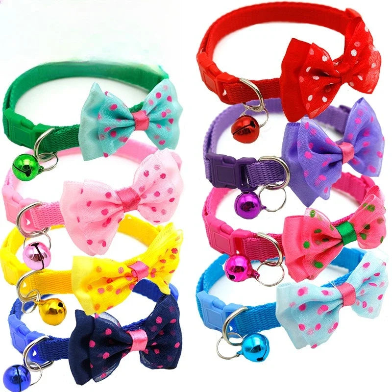Reflective Polka Dot Bow Cat Collar with Bell