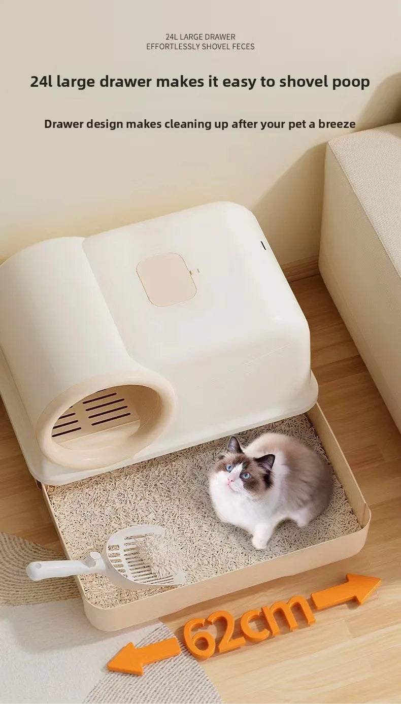 Extra Large Enclosed Self-Cleaning Cat Litter Box — Anti-Splash Foldable Drawer & Odour Control