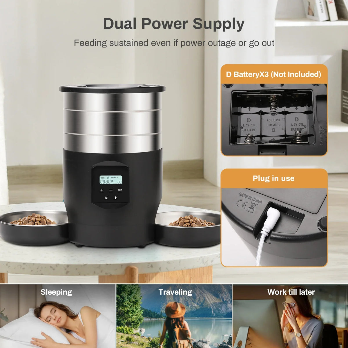 4.5L Smart WiFi Pet Feeder with Dual Stainless Steel Bowls - Automatic Food Dispenser for Cats & Dogs