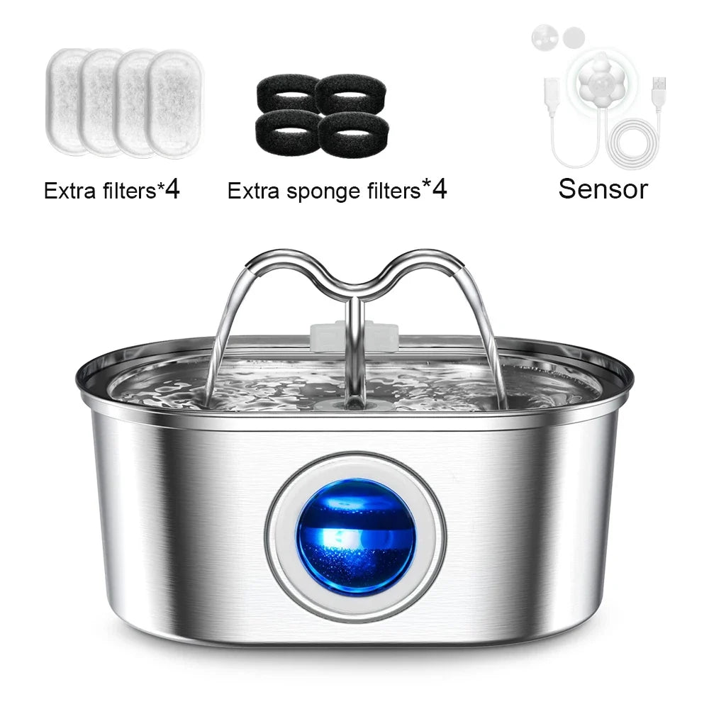 3.2L Stainless Steel USB Pet Water Fountain — Quiet Filter Pump for Cats & Dogs