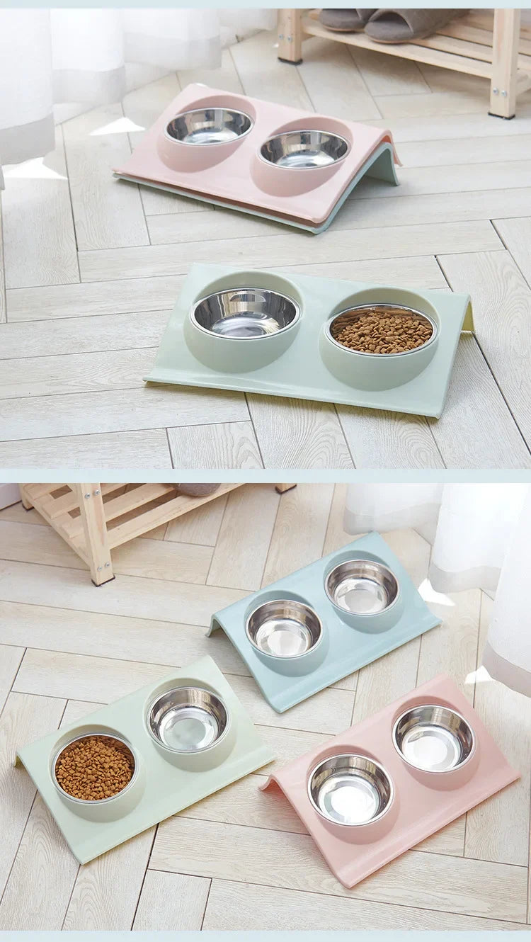 Stainless Steel Double Bowl Feeding Station for Dogs & Cats