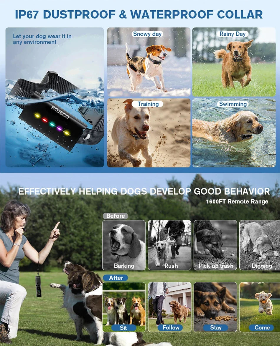 Remote Dog Training Collar — 1600ft Range, IP67 Waterproof & Bark Control